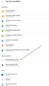 Google Tag Manager Tag Typ